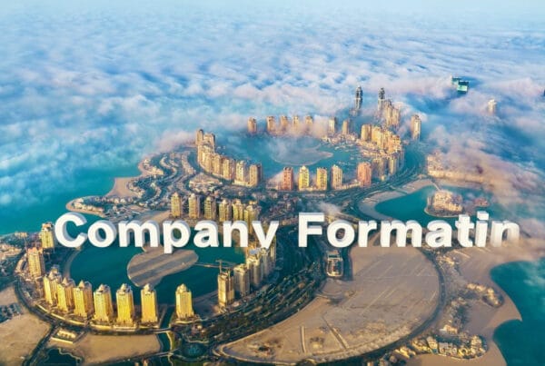 Company formation in Qatar, 3d text on Qatar areal view