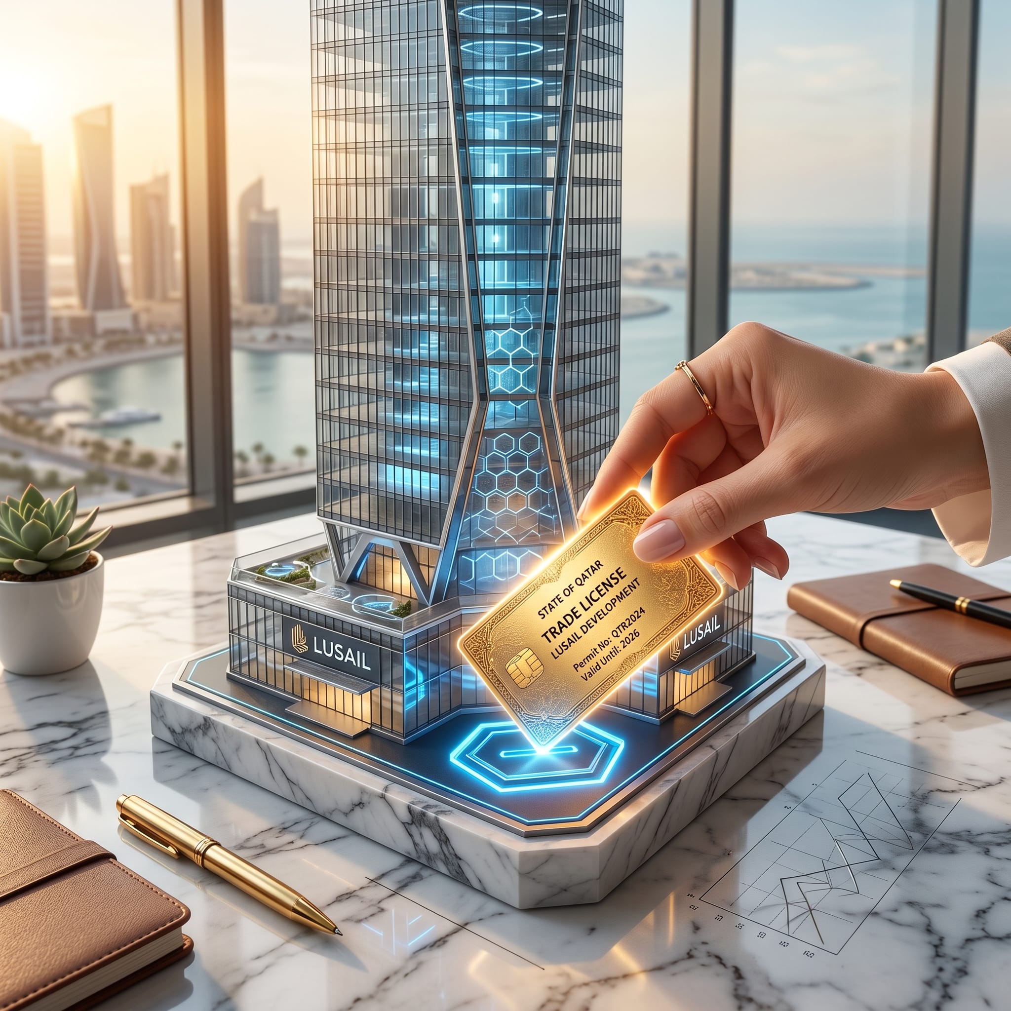 A professional Qatar business consultant securing municipal zoning approval and trade licensing for a business setup in Lusail.