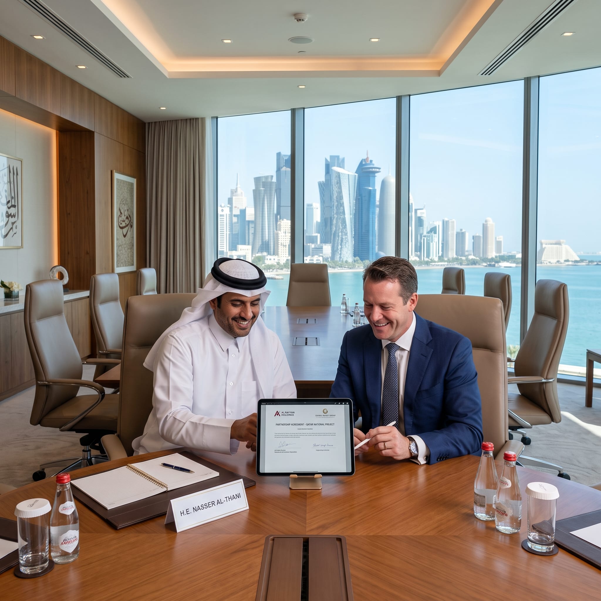 Corporate professionals in Qatar finalizing business documents for Zillion Solutions Trading success story.